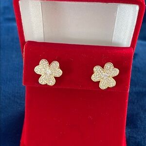 925 Sterling silver yellow gold plated Flowers Stud Earrings